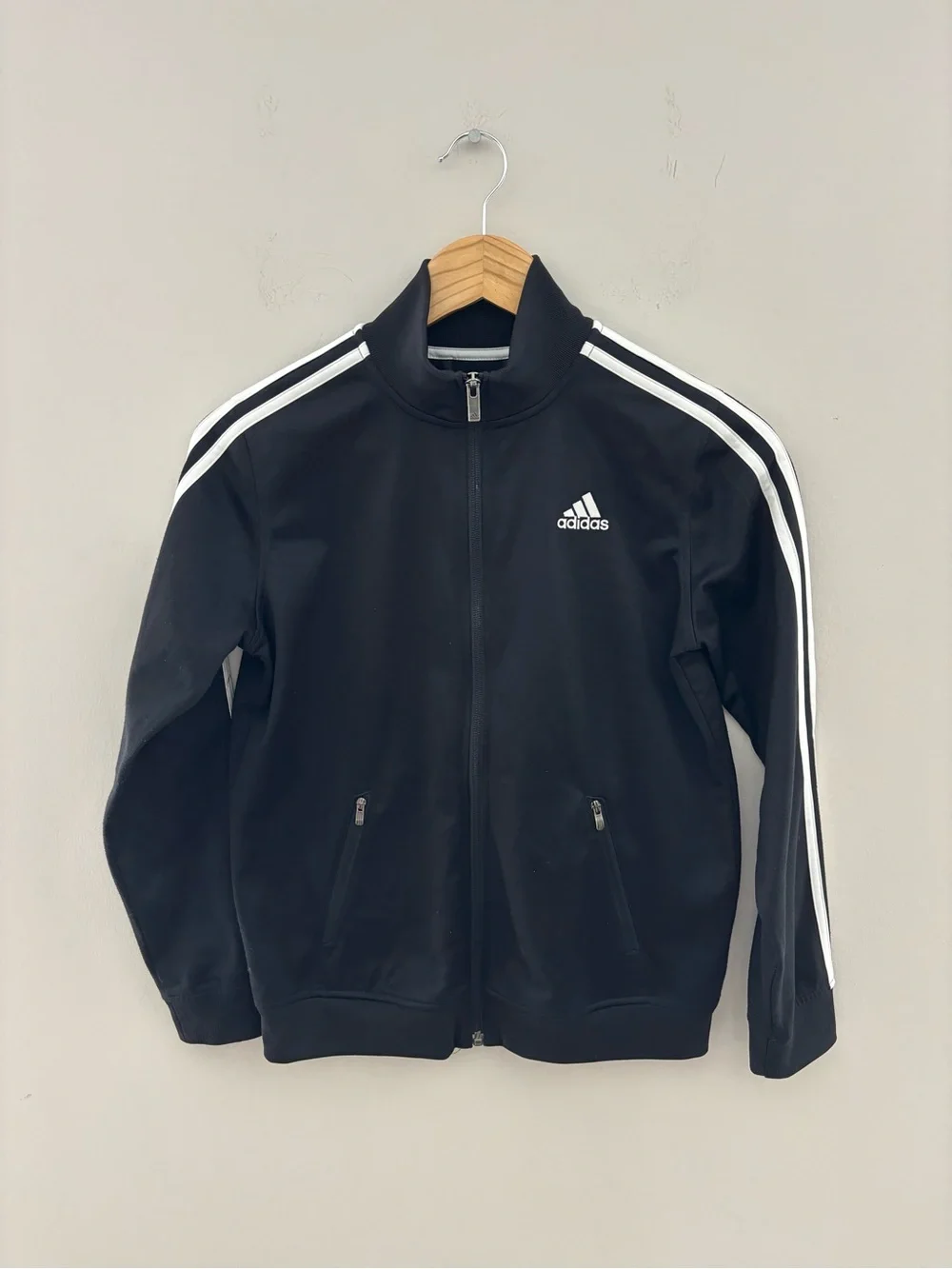 Adidas Youth Track Jacket Black White 3 Stripe Full Zip Athletic Jacket Size M